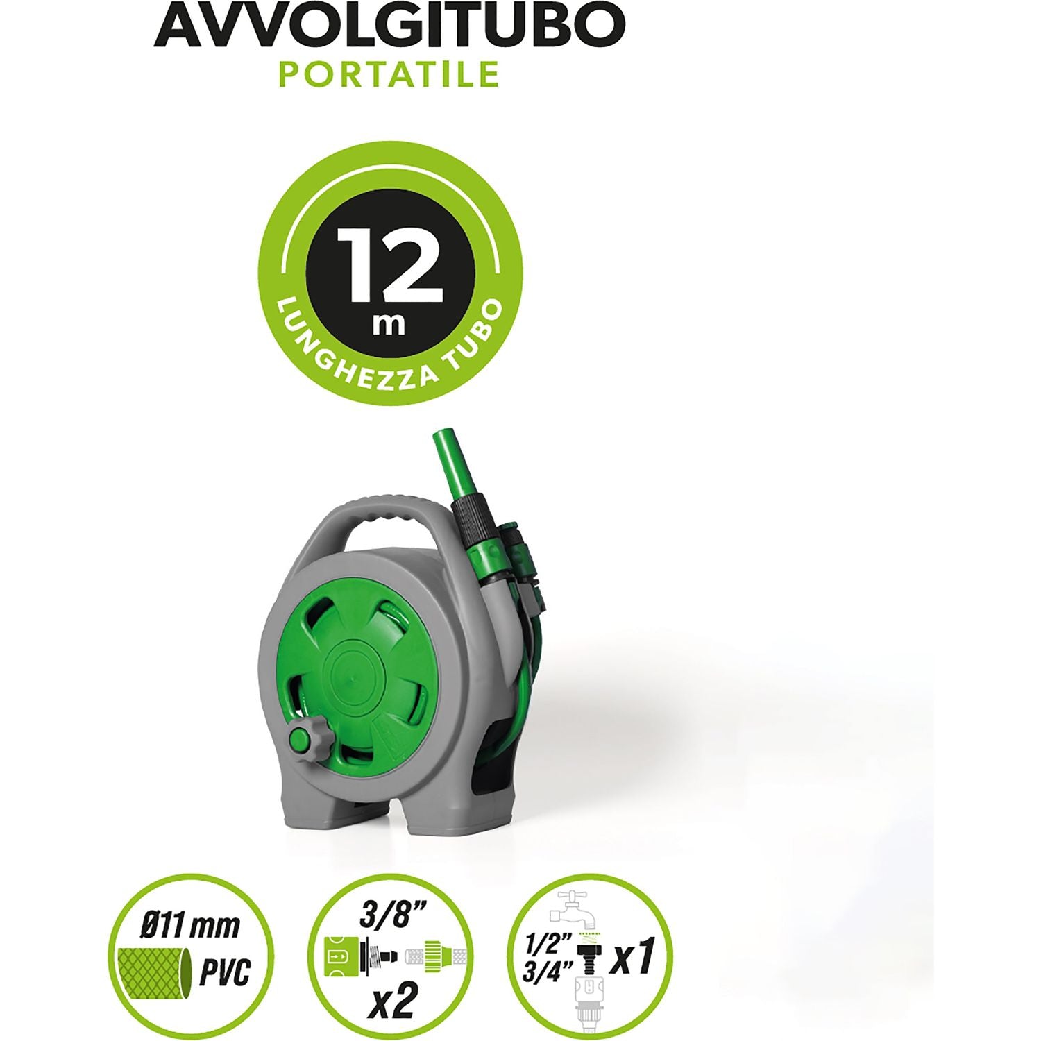 VESTIAMO CASA GIARDINO - Avvolgitubo Portatile - Lunghezza tubo 12 metri
